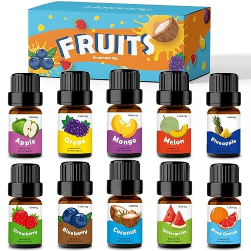 Fruity Fragrance Oil, Holamay Premium Fruit Essential Oils for Diffuser, Candle Soap Making Scents, 10x5ml, Coconut, Strawberry, Mango, Pineapple, More Home Diffusers Oil Scents, Summer Oils Gift Set - Image 1