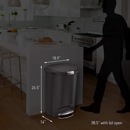 simplehuman 50 Liter / 13 Gallon Semi-Round Kitchen Step Trash Can with Secure Slide Lock, Black Plastic thumbnail 3