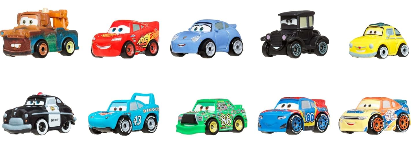 Mattel Disney and Pixar Cars Toy Vehicles 10-Pack, Set of 10 Mini Racers of Favorite Characters from the First Cars Movie (Styles May Vary) - Image 1