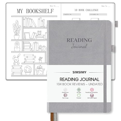 SIMSIMY Reading Journal with 104 Book Reviews, Book Journal for Books Lovers & Readers - Review and Track Your Reading Progress, Reading Log Notebook Gift, A5, Gray - Image 1
