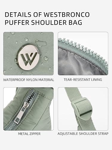WESTBRONCO Small Puffer Crescent Shoulder Bag for Women, Nylon Quilted Shoulder Purses, Puffy Handbags with Adjustable Strap thumbnail 5
