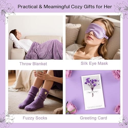 Purple Birthday Gifts for Women Friendship, Lavender Themed Gift Basket | Happy Birthday Gift Boxes for Women Teen Girls Female Her Mom Grandma Best Friend Sister Aunt, Purple Basket, Spa Sets thumbnail 4