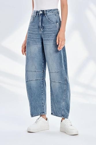 PLNOTME Women's Baggy Boyfriend Jeans Vintage Wide Leg Mid Rise Barrel Denim Ankle Pants thumbnail 3