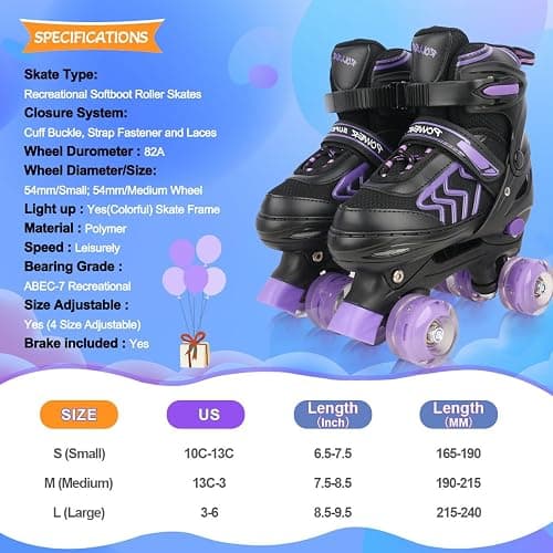ZHUKAIKJ Adjustable 4 Sizes Kids Roller Skates for Boys and Girls with Light UP Wheels for Toddler Child Beginners for Indoor Outdoor Sport thumbnail 5