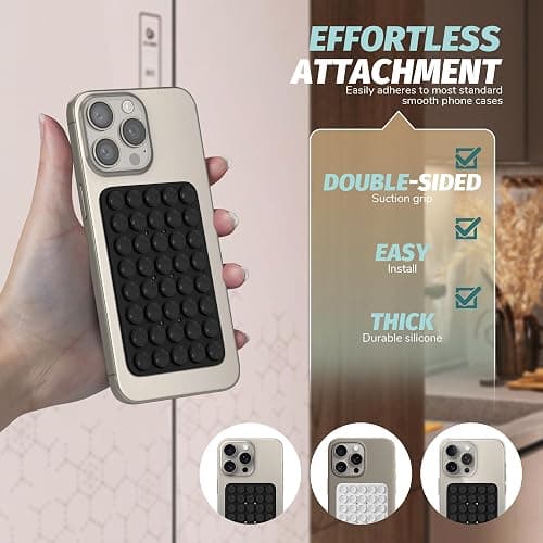 (2 PCS) Orzero Double Sided 40 Grain Silicone Suction Phone Mount Compatible for All iPhone and Android Cellphone, Strong Grip for Selfies and Video, Hands-Free Shower Phone Holder (Black, White) thumbnail 3
