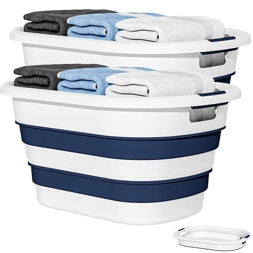 43L(11.5Gallon) Collapsible Laundry Baskets plastic, Pop Up Laundry hamper/Storage Container, Foldable Laundry Basket with Large Capacity,Sturdy,Space Saver (Blue, 2 Packs) - Image 1