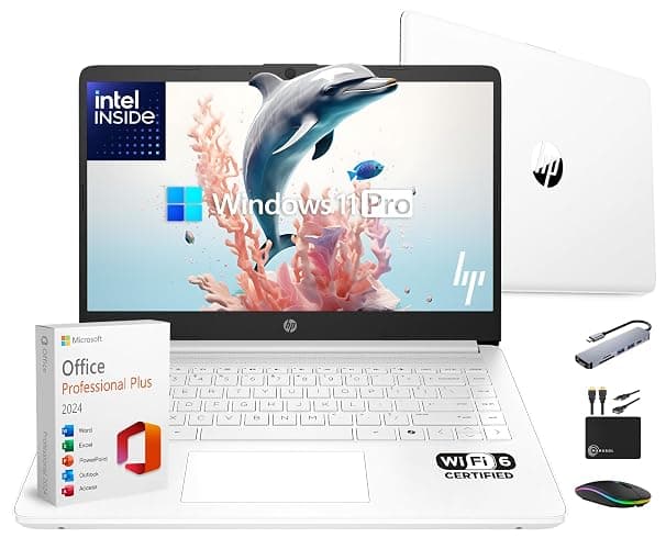 HP 14" Laptop Thin and Light for 2026 Student Business with Office Suite, Copilot AI, Intel CPU Up to 2.8GHz, 8GB RAM, 628GB Storage (128GB SSD+500GB Ext), WiFi 6, Win 11 Pro, MarxsolAccessory, White - Image 1
