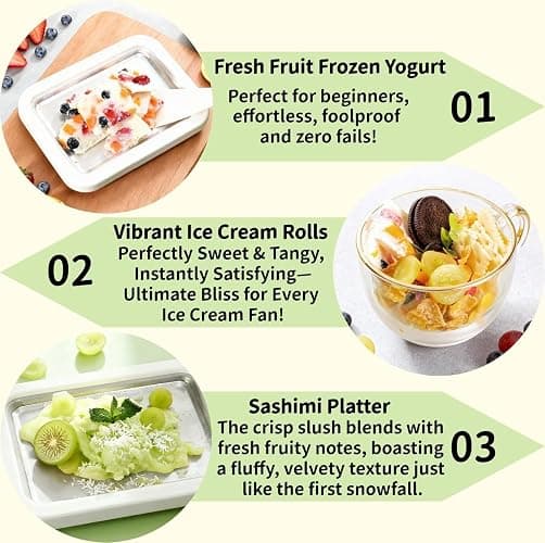 Instant Ice Cream Maker, At-Home Rolled Ice Cream Maker Kit, Instant Freeze Plate with 2 Scrapers, Ice Stir Frying Machine, DIY Homemade Ice Cream Tray,Easy Homemade Desserts (Green) thumbnail 5
