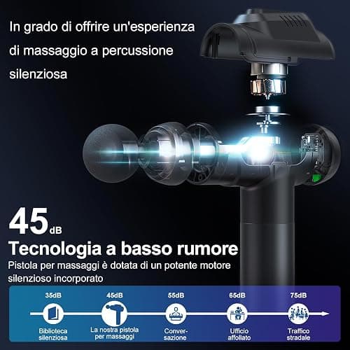 Pistola Massaggio Muscolare Professionale con 99 Velocità Regolabili, 6 Testine Intercambiabili e Display LCD Tattile Silenzioso per Massaggio Profondo - Allevia Dolori Muscolari di Schiena thumbnail 4