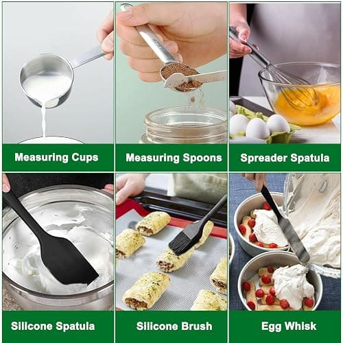 WEPSEN Mixing Bowls Set, 27PCS Stainless Steel Mixing Bowl with Lid Set, Large Nesting Bowls 7, 4.5, 3, 2.5, 2, 1.5QT, Measuring Cups and Spoons Baking Utensils Metal Bowl for Kitchen Prep - E-Black Bowls Set thumbnail 4