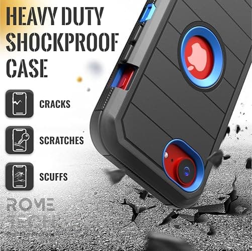 Designed for iPhone 16e Case with Belt Clip Holster & Kickstand, Screenless Dual-Layer Shockproof Phone Case - Black & Blue thumbnail 6