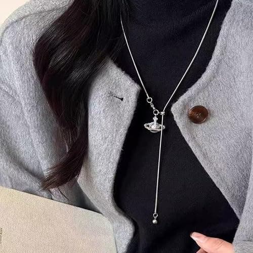 Buyongwant Saturn Necklace for Women Y2k Irregular Adjustable Pull Chain Fashion Silver Jewelry thumbnail 6