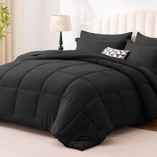 Love's cabin Full Comforter Set Ash Black, 7 Pieces Full Bed in a Bag, All Season Bedding Sets with 1 Comforter, 1 Flat Sheet, 1 Fitted Sheet, 2 Pillowcase and 2 Pillow Sham thumbnail 2