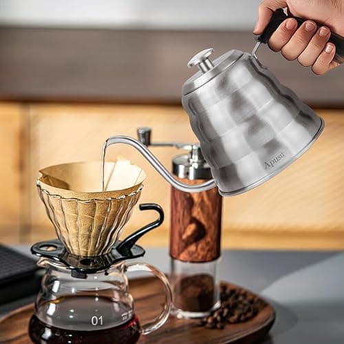 Gooseneck Kettle for Manual Drip Coffee & Tea 40oz Stainless Steel Pour Over Coffee Kettle with Thermometer Tea Kettle for Stovetop,1200ml,6 Cup,Silver,1Pack thumbnail 2