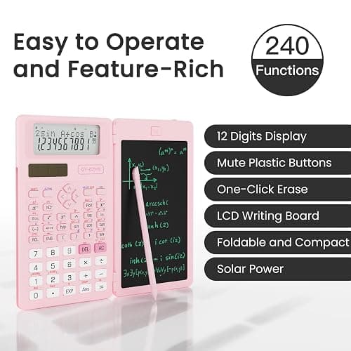 Pink Scientific Calculators for Girls Students, 82 MS Foldable Cute Science Calculator with Notepad Middle and High School Supplies thumbnail 2