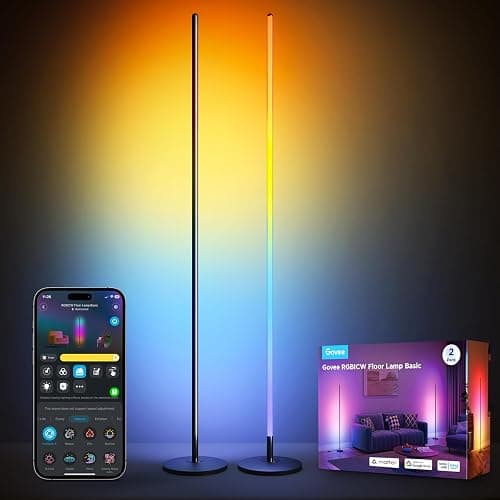 Govee RGBIC Floor Lamp Basic 2-Pack, Standing Lamp for Bedroom Living Room | Compatible with Matter and Alexa, 1000lm LED Modern Smart Corner Lamp with APP Control, Color Changing and Music Sync, Black - Image 1