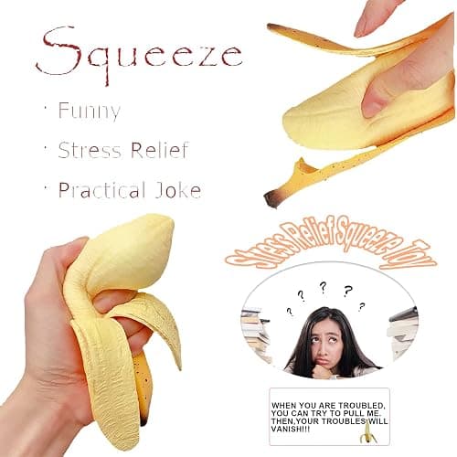 funnysquee Banana Squishies Stress Relief Soft Scented Simulation Bananas Fruit Squeeze Toys Cute Birthday Gift Novelty Toy for Kids (Yellow Banana) thumbnail 6
