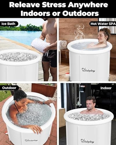 XL Ice Bath Tub for Athletes & Adults - 105 Gallons Ice Tub, Cold Plunge Tub with Cover, Ice Plunge Tub for Recovery & Cold Water Therapy, Inflatable Ice Bath Barrel for Indoor Outdoor- Grey thumbnail 8