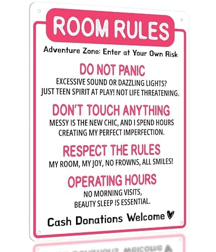 Funny Room Rules Sign - Cute Room Rules Sign for Teen Girls, Pink Preppy Room Decorations, Cute Teenage Door Sign & Fun Gifts for Birthday, Holidays (Room Rules) - Image 1