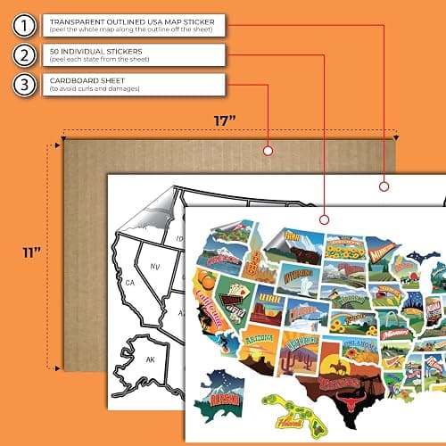 RV State Travel USA Map Vinyl Sticker - Camper Trailer Decals for Window with State Flag - Road Trip Map of America - Waterproof, UV Protection for Window, Door or Wall (Popular) thumbnail 3