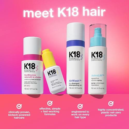 K18 HeatBounce Conditioning Heat Protectant Spray, Lightweight Leave-In Conditioner + 450℉ (232°C) Heat Protection, Soften, Smooth + Detangle All Hair Types, 4 Fl Oz Liq thumbnail 5