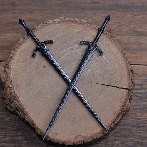 LANGHONG 2PCS Retro Viking Hair Sticks – Black Gothic Metal Sword Hair Pins for Women, Perfect for Renaissance Festivals, Halloween, Thick Hair & Updos (RLAL) thumbnail 7
