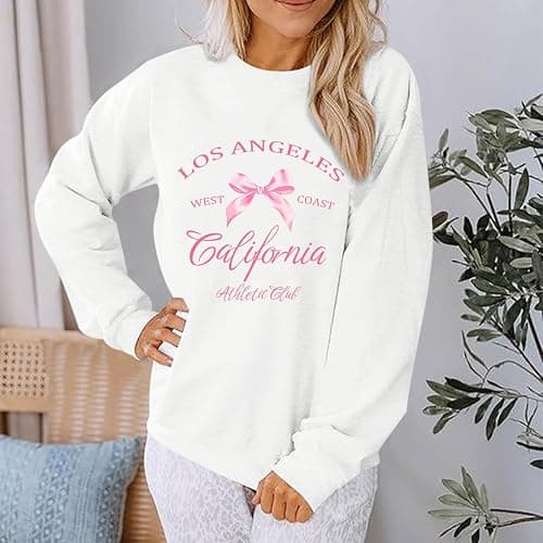 Kelxjia Bow Crewneck Sweatshirt California Los Angeles Sweatshirts for Women Cute Preppy Clothes for Teen Girls Coquette Tops thumbnail 3