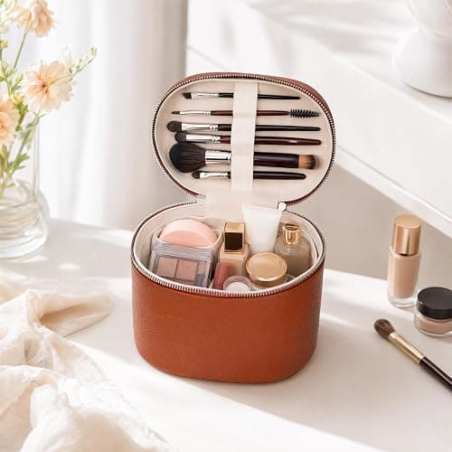 idoltimes Cosmetic Case, Leather Makeup Bag, Portable Handheld Makeup Case, Detachable Compartments thumbnail 2