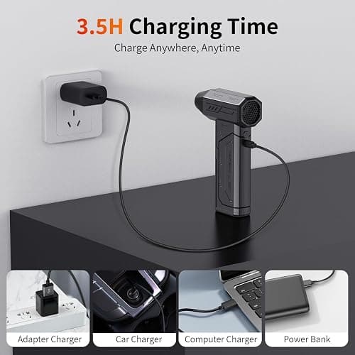 Compressed Air Duster,130000RPM Super Power Cordless Air Duster,Rechargeable Brushless Blower,3 Gear Adjustable Blower with LED Light,Dust Remover for Computer/House/Outdoor/Car thumbnail 8