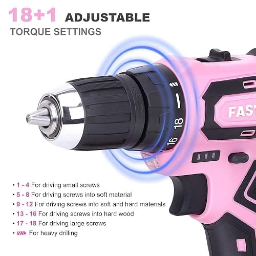 FASTPRO 232-Piece 20V Pink Cordless Lithium-ion Drill Driver and Home Tool Set, Lady's Repairing Kit with 12-Inch Wide Mouth Open Storage Bag thumbnail 4