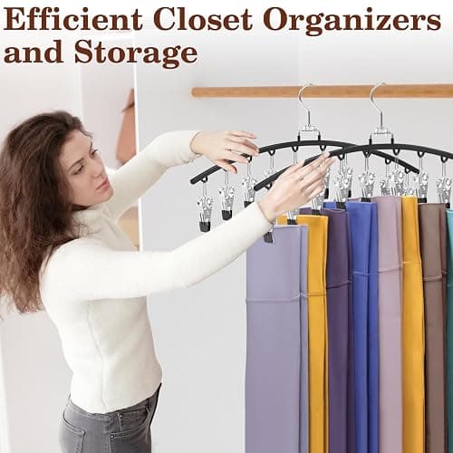 2 Pack Legging Organizer for Closet 360° Swivel, Metal Gym Clothes Organizer w/20 Clips Holds 20 Leggings, Hangers Space Saving, Closet Organizers and Storage, Dorm Room Organization Essentials, Black thumbnail 6