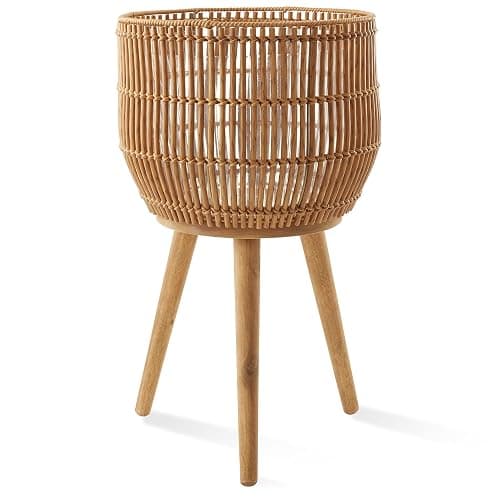 Casafield Indoor Planter with Stand, Natural Floor Planter with Wood Legs, Large Plant Pot Cover with Liner for Houseplants, Flower Pots and Trees - Image 1