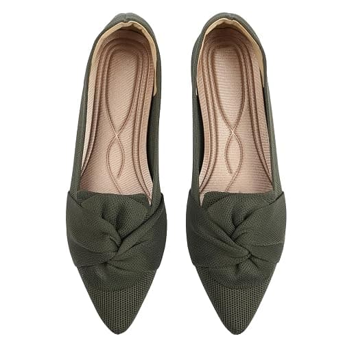 HIULYCENCE Flats for Womens Pointed Toe Ballet Flats with Bow Comfortable Knit Dressy Flats - Image 1