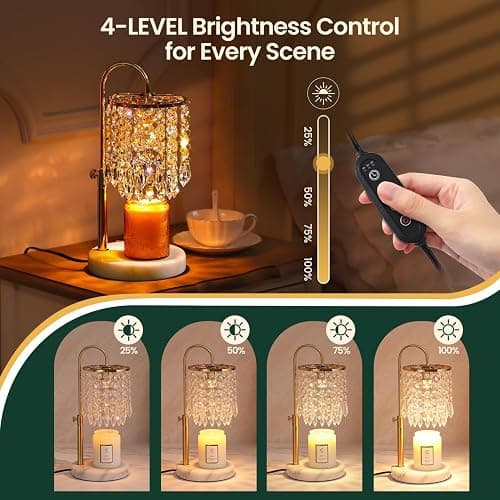 LUBITA Candle Warmer Lamp with Timer Dimmable and 3 Bulbs, Lamp Candle Warmer with Marble Base for Adjustable Height, Crystal Wax Melt Warmer for Jar Candles, House Warming Decor Gifts, French Gold thumbnail 6