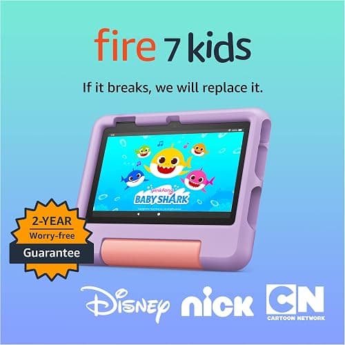 Amazon Fire 7 Kids tablet (newest model) ages 3-7. Top-selling 7" kids tablet on Amazon. Includes ad-free and exclusive content, easy parental controls, 10-hr battery, 16 GB, Purple thumbnail 7