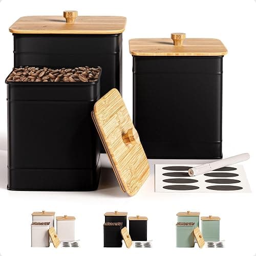 Kitchen Canisters for Countertop Set of 3 with Customizable Chalkboard Labels & Marker Pen - Big Iron Kitchen Canisters with Airtight Lids - Black Canister Set - Flour and Sugar Containers Farmhouse - Image 1