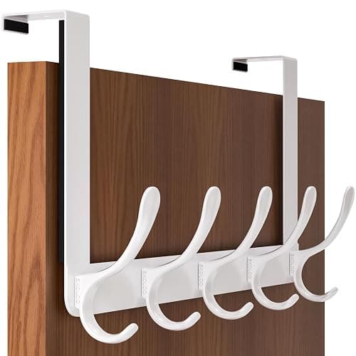 SKOLOO Over The Door Hook, Door Hanger Hooks for Hanging Clothes, Towels, Coats, Hats, Over The Door Towel Hook - White, Assembly Required - Image 1