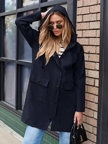 SaphiRose Women's Waterproof Rain Jacket Long Raincoat Hooded Windbreaker Trench Coat thumbnail 3