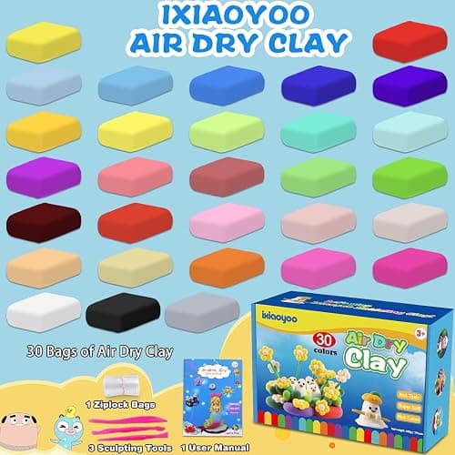 Ixiaoyoo Air Dry Clay, 30 Colors Modeling Clay for Kids, DIY Model Toys with Sculpting Tools, Soft & Non-Sticky, Home Party Favors, Birthday & Christmas Gifts for Age 3-12 Years Old Boys Girls Kids thumbnail 4