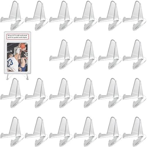 LRANFOW Thickened Acrylic Card Stands Mini Easel Holder, Sports Card Stands, Trading Graded Card Stand for Displaying Pocket Graded Card Challenge Medals Casino Chips, 22 Pack 2.7 Inch Tall Clear thumbnail 8