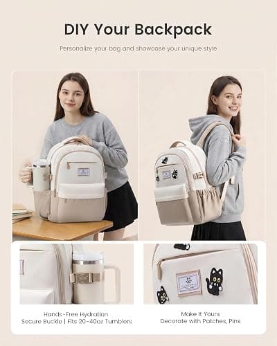 LOVEVOOK Laptop Backpack for Women & Teens, College Backpack Fits 15.6" Laptop, School Bookbag with 40oz Tumbler Buckle thumbnail 2