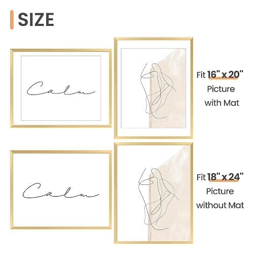 upsimples 18x24 Picture Frame Set of 5, Display Pictures 16x20 with Mat or 18 x 24 Without, Wall Gallery Poster Frames, Gold - Gold - 18x24 thumbnail 5