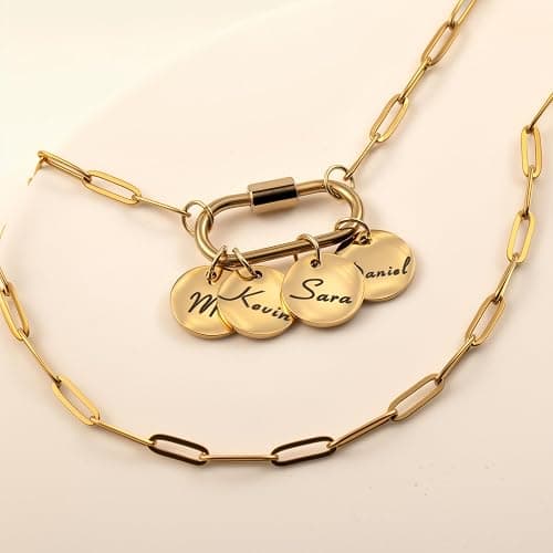 MignonandMignon Custom Carabiner Coin Charm Necklace with Kids Names,Birthday Gift for Mom, Handmade Jewelry for Her, Grandma Gift -P-LOCK-CN thumbnail 7