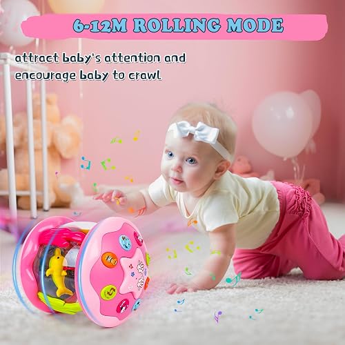 M SANMERSEN Baby Girl Toys 6-12 Months - Babies Ocean Rotating Projector Light Up Musical Toys for 12-18 Months Crawling Learning Tummy Time 1 2 Years Old Infant Boys Girls Pink thumbnail 4