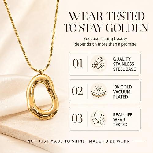 18K Gold Plated Irregular Pendant Chunky Statement Necklace for Women | Waterproof, sweat-resistant, tarnish-resistant;stainless steel snake chain and hypoallergenic for daily wear and gifting thumbnail 4