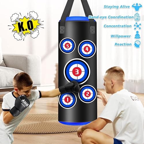 Filled Punching Bag for Kids with Gloves, 2 FT Hanging Punching Bag Boxing Bag with 4.4lb Sponge Filler and 6OZ Gloves, Kids Boxing Set Karate Gifts for Training Karate Kickboxing Muay Thai thumbnail 7