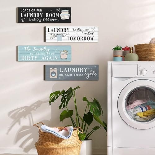 Laundry Room Wooden Funny Sign Wall Plaque Rustic Farmhouse Vintage Bathroom Laundry Rules Hanging Decor, 4 Pieces (Multi Color) thumbnail 2