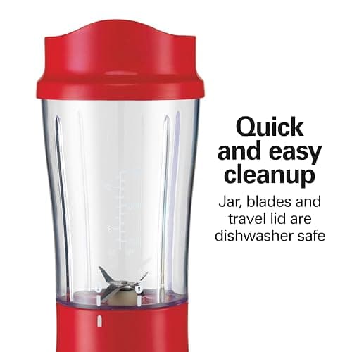 Hamilton Beach Portable Blender for Shakes and Smoothies, 14 Oz BPA Free Travel Cup & Lid, Durable Stainless Steel Blades, Personal Smoothie Blender, Red (51101RV) thumbnail 6