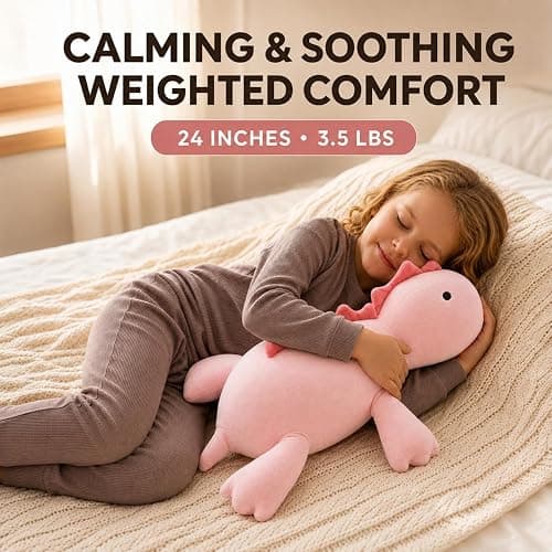 PopMeme 3.5 lb Weighted Stuffed Animal, 24-Inch Pink Dinosaur Plush | Ultra-soft minky fabric with PP cotton and weighted bead filling for a cuddly feel during reading, quiet time and gifting. thumbnail 6