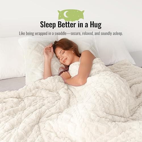 Uttermara Weighted Blanket for Adults Queen Size 15lbs, Dual Sided Soft Jacquard Sherpa Weighted Blankets, Thick Heavy Blanket for Sleeping and Calming, Cream 60x80 inches thumbnail 3